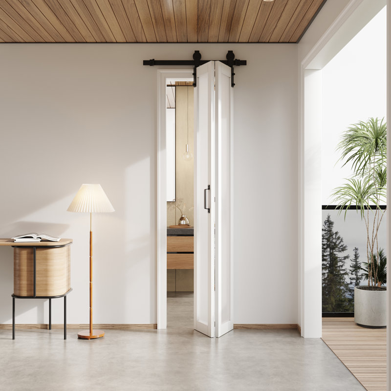 HOZONE Top Mount Glass BiFold Sliding Single Barn Doors with Hardware